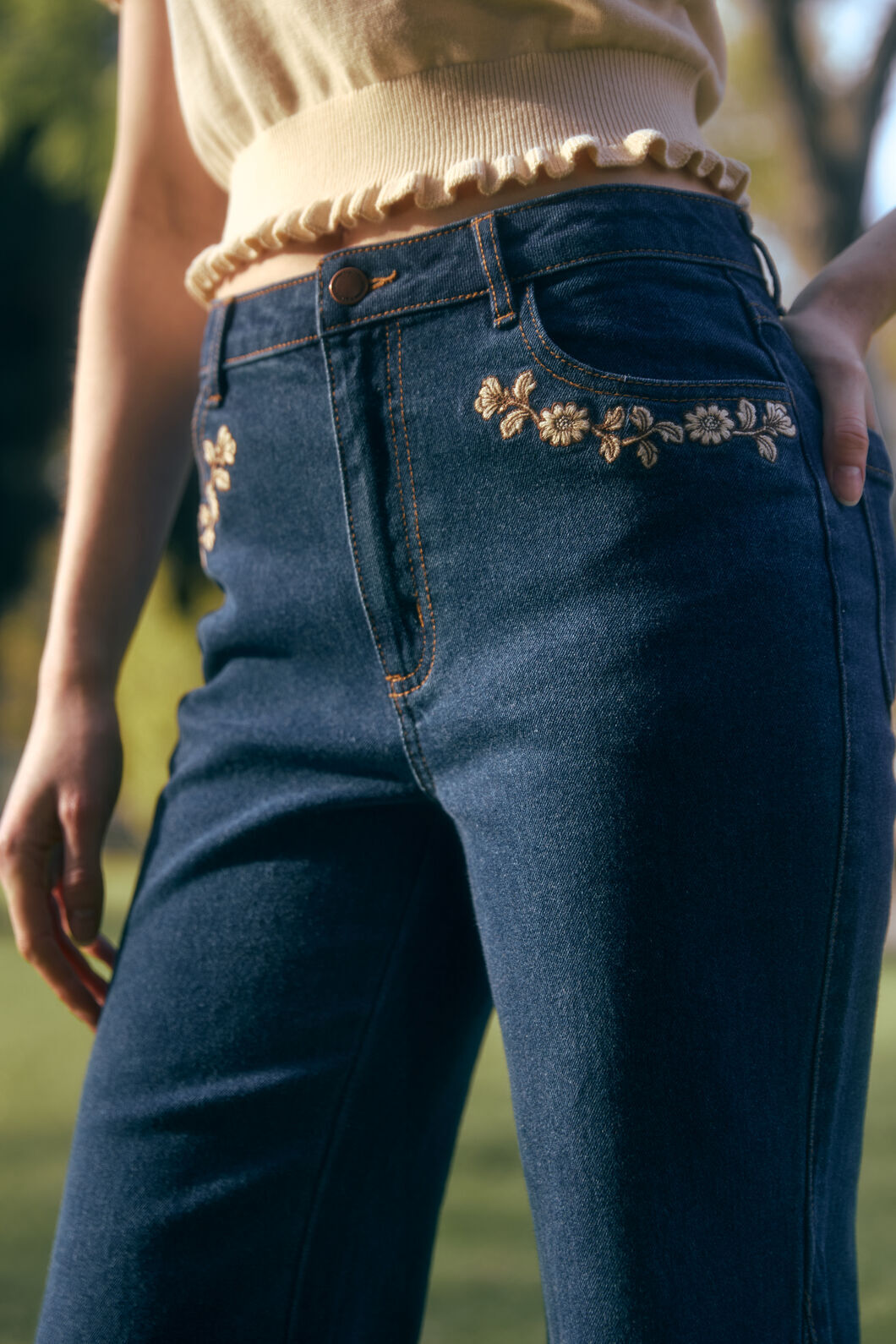 Princess Highway - Luxe Fleur Embroidered Jean - blue-denim