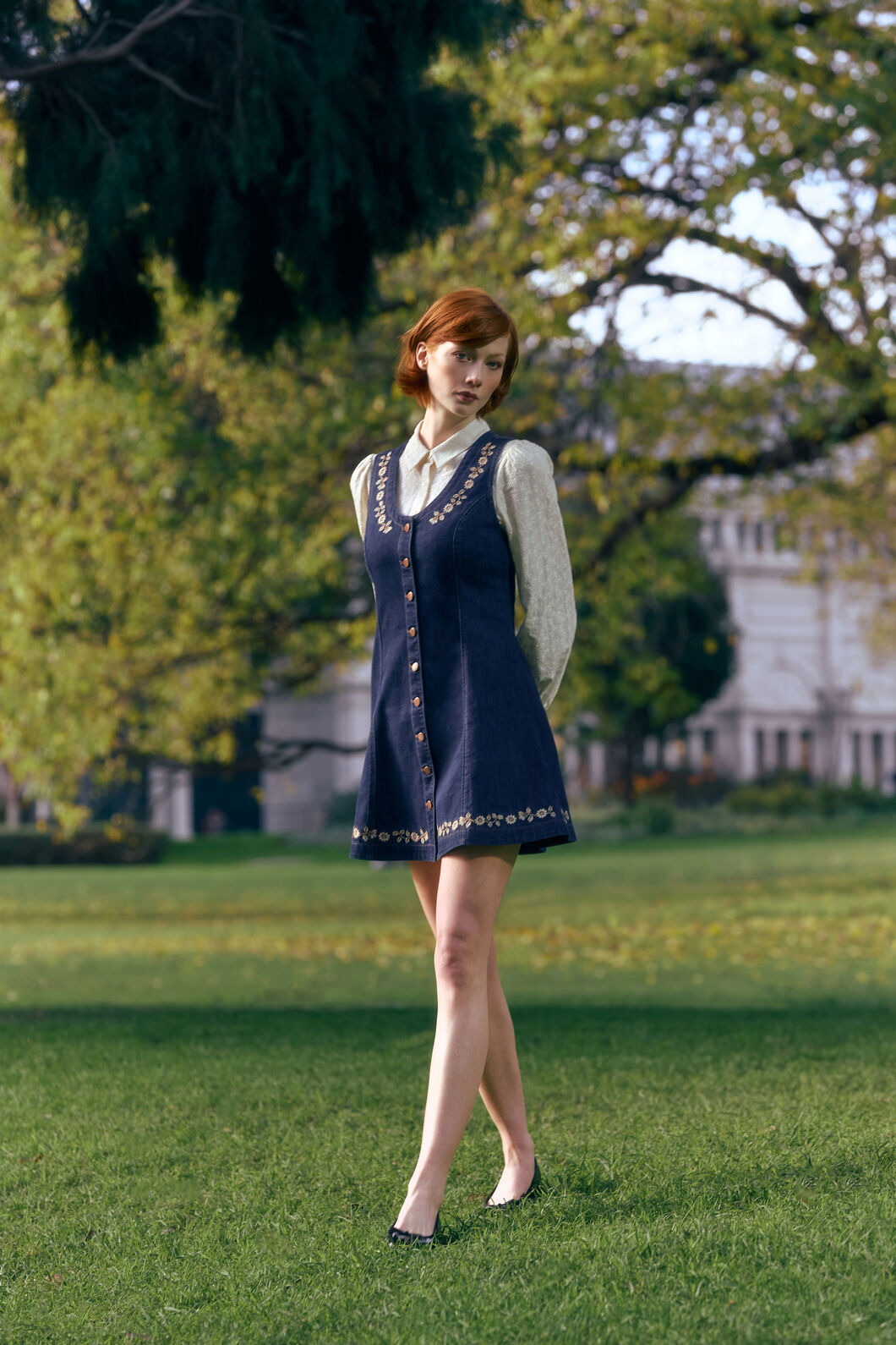 Princess Highway - Luxe Fleur Embroidered Pinny - blue-denim