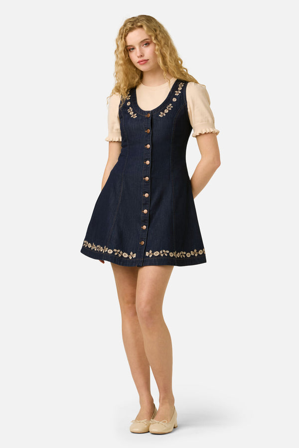 Princess Highway - Luxe Fleur Embroidered Pinny - blue-denim