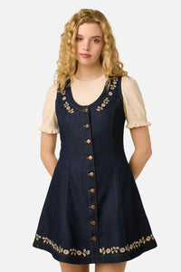Princess Highway - Luxe Fleur Embroidered Pinny - blue-denim