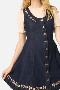 Princess Highway - Luxe Fleur Embroidered Pinny - blue-denim