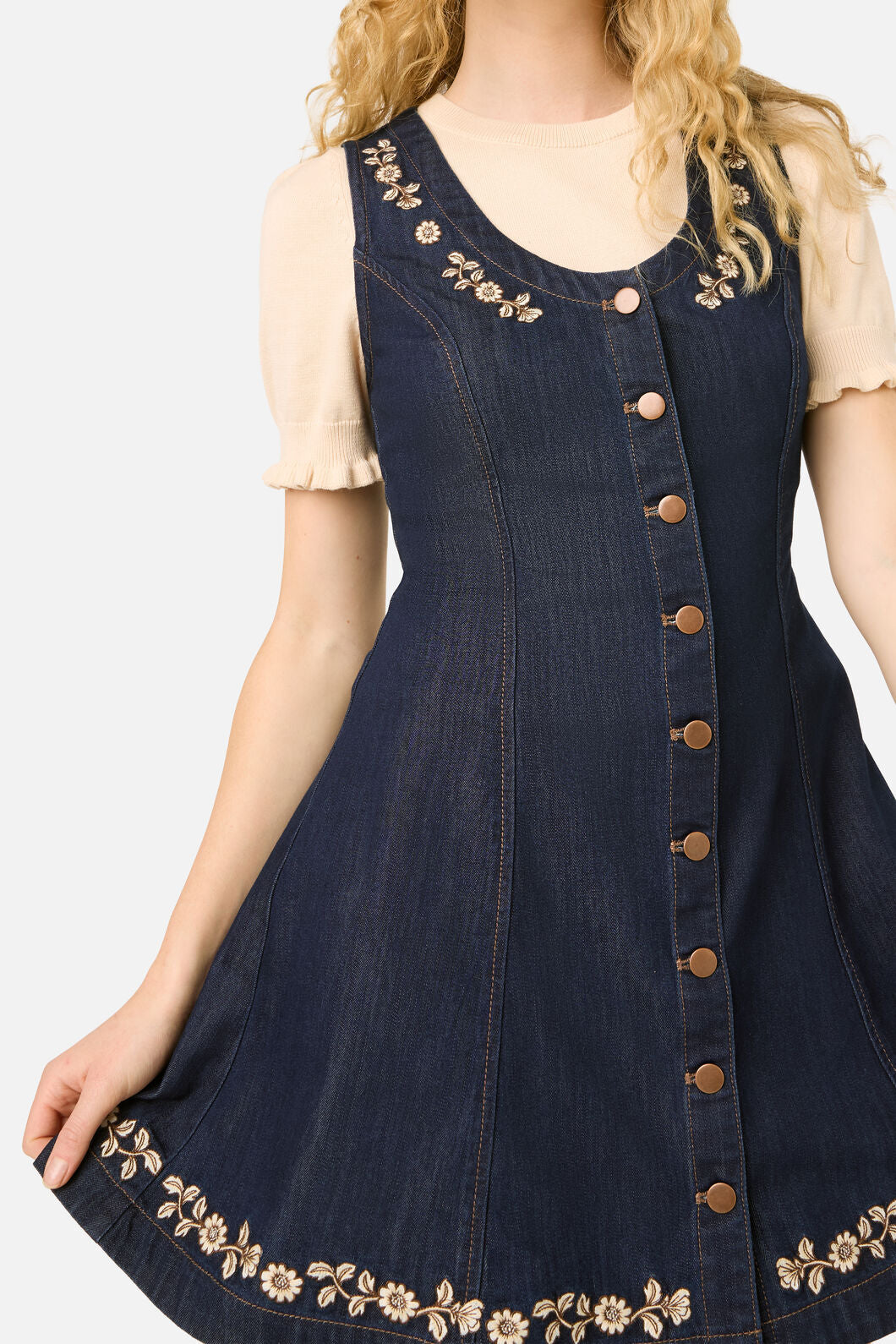 Princess Highway - Luxe Fleur Embroidered Pinny - blue-denim