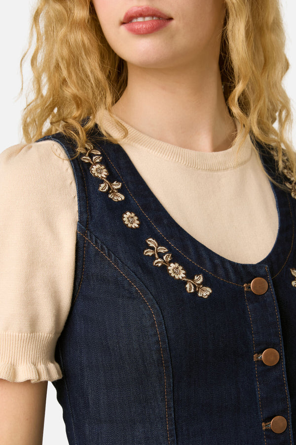 Princess Highway - Luxe Fleur Embroidered Pinny - blue-denim