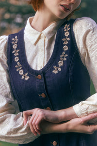 Princess Highway - Luxe Fleur Embroidered Pinny - blue-denim