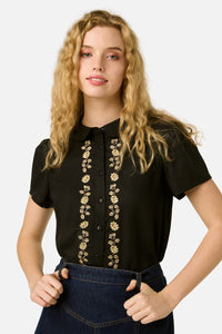 Princess Highway - Luxe Fleur Embroidered Blouse - black