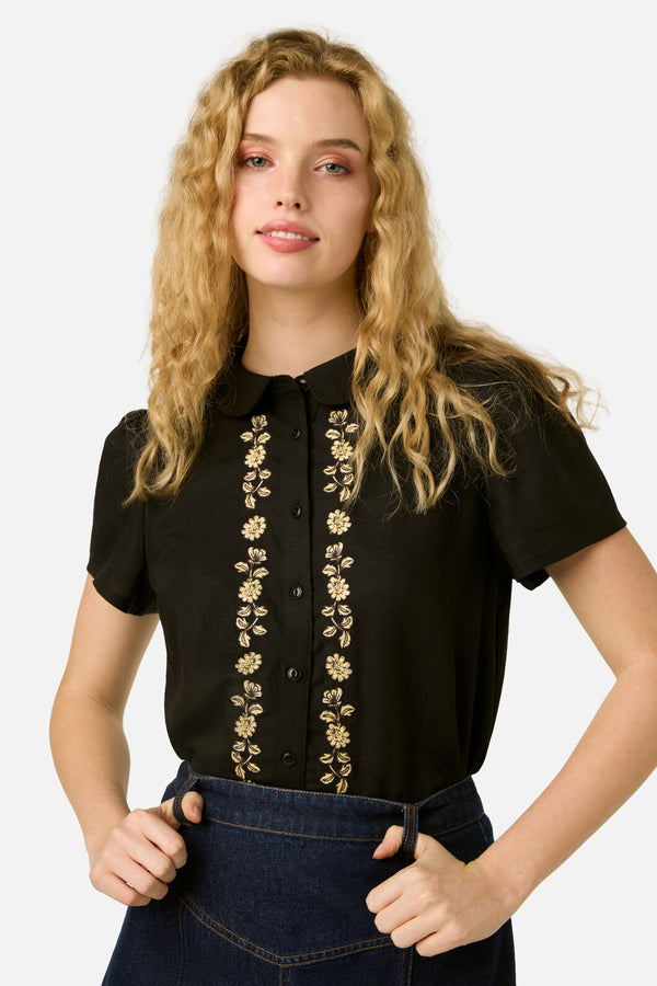 Princess Highway - Luxe Fleur Embroidered Blouse - black