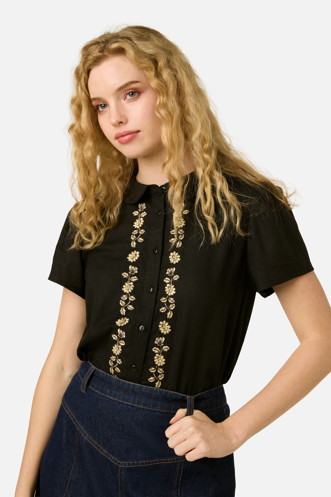 Princess Highway - Luxe Fleur Embroidered Blouse - black