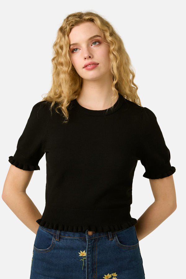 Princess Highway - Zoe Ruffle Knit Top - black