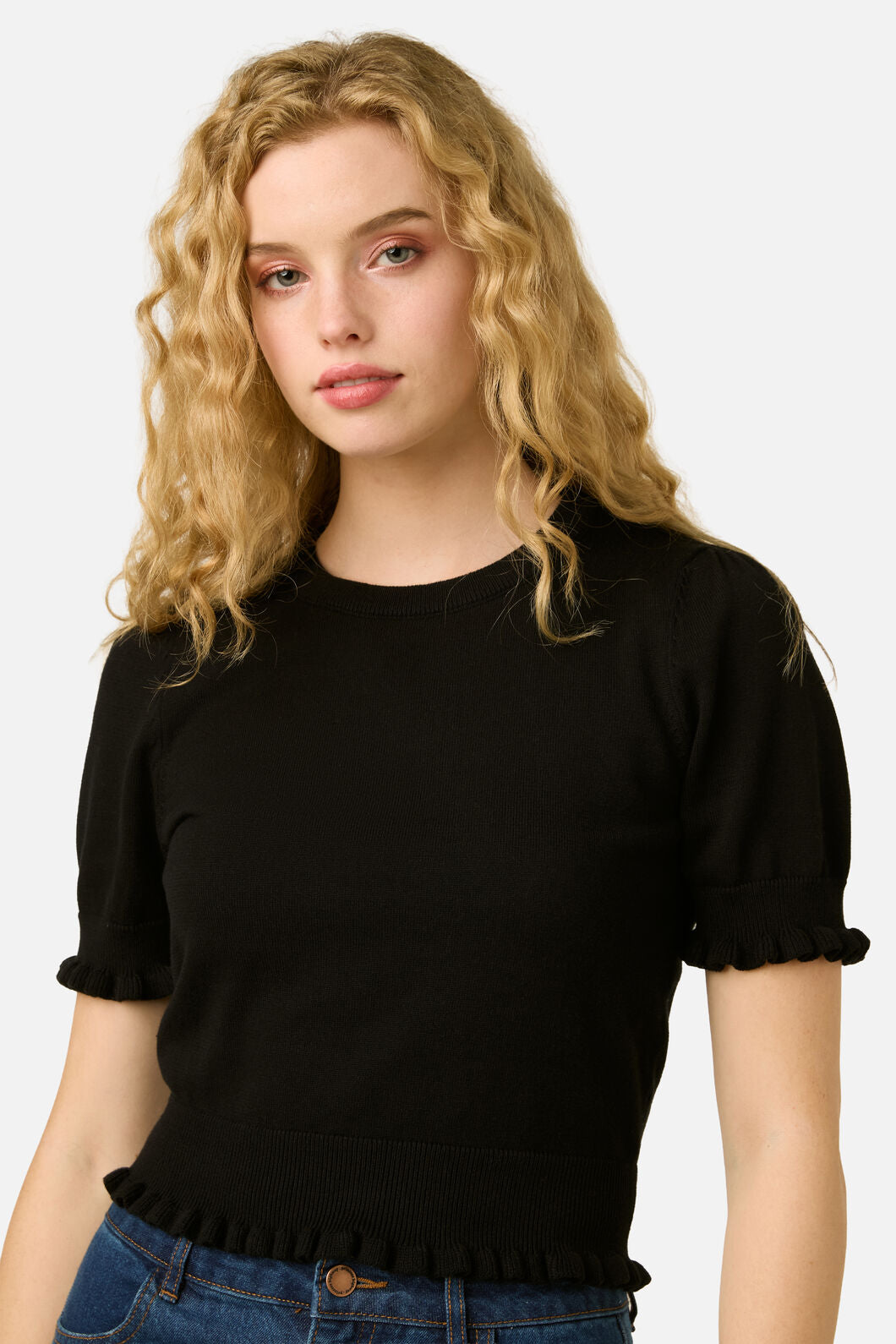 Princess Highway - Zoe Ruffle Knit Top - black