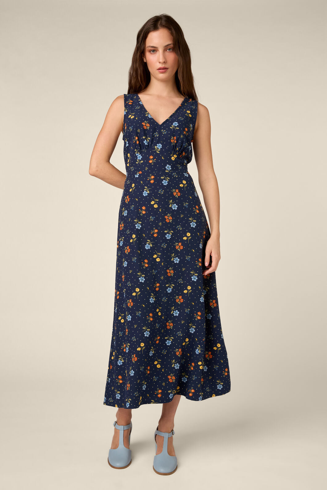 Princess Highway - Chloe Ditsy 90S Midi Dress - navy