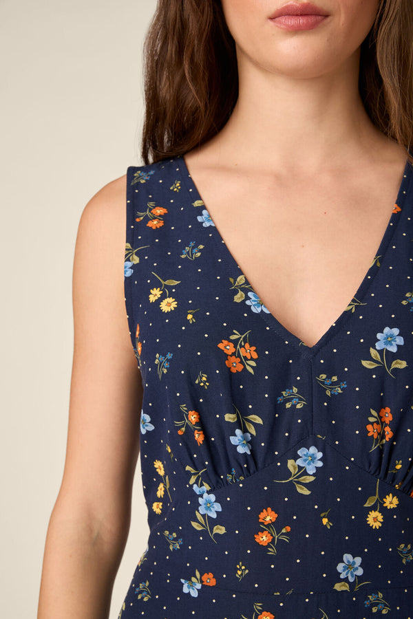 Princess Highway - Chloe Ditsy 90S Midi Dress - navy