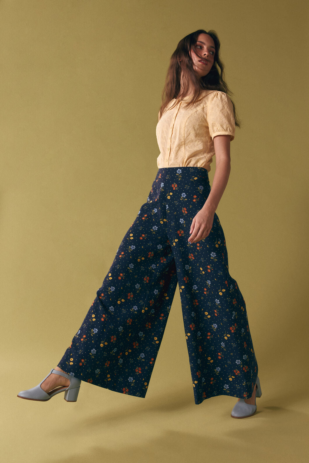 Princess Highway - Chloe Ditsy 90S Wide Leg Pant - navy