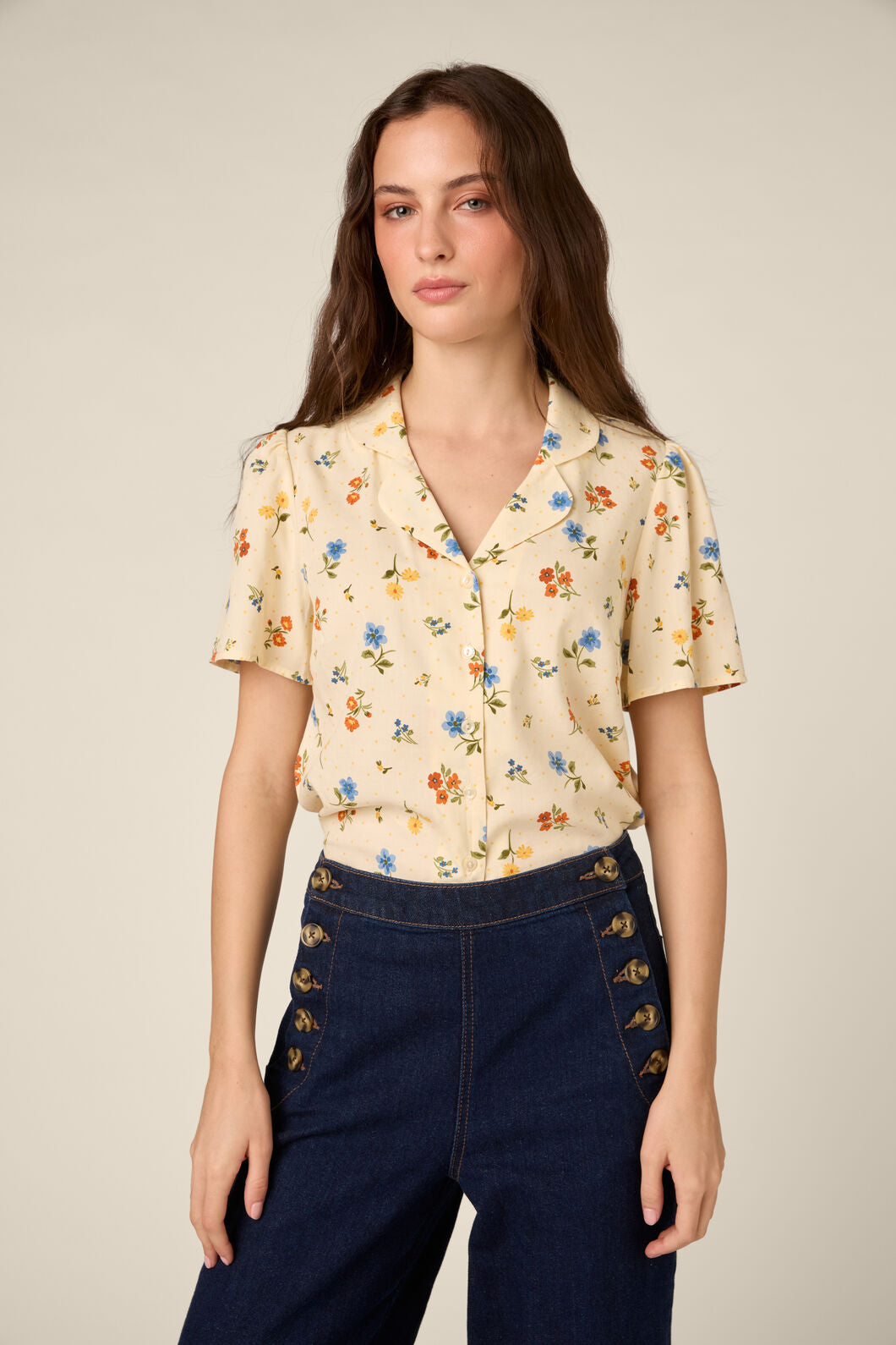 Princess Highway - Chloe Ditsy 90's Blouse - cream