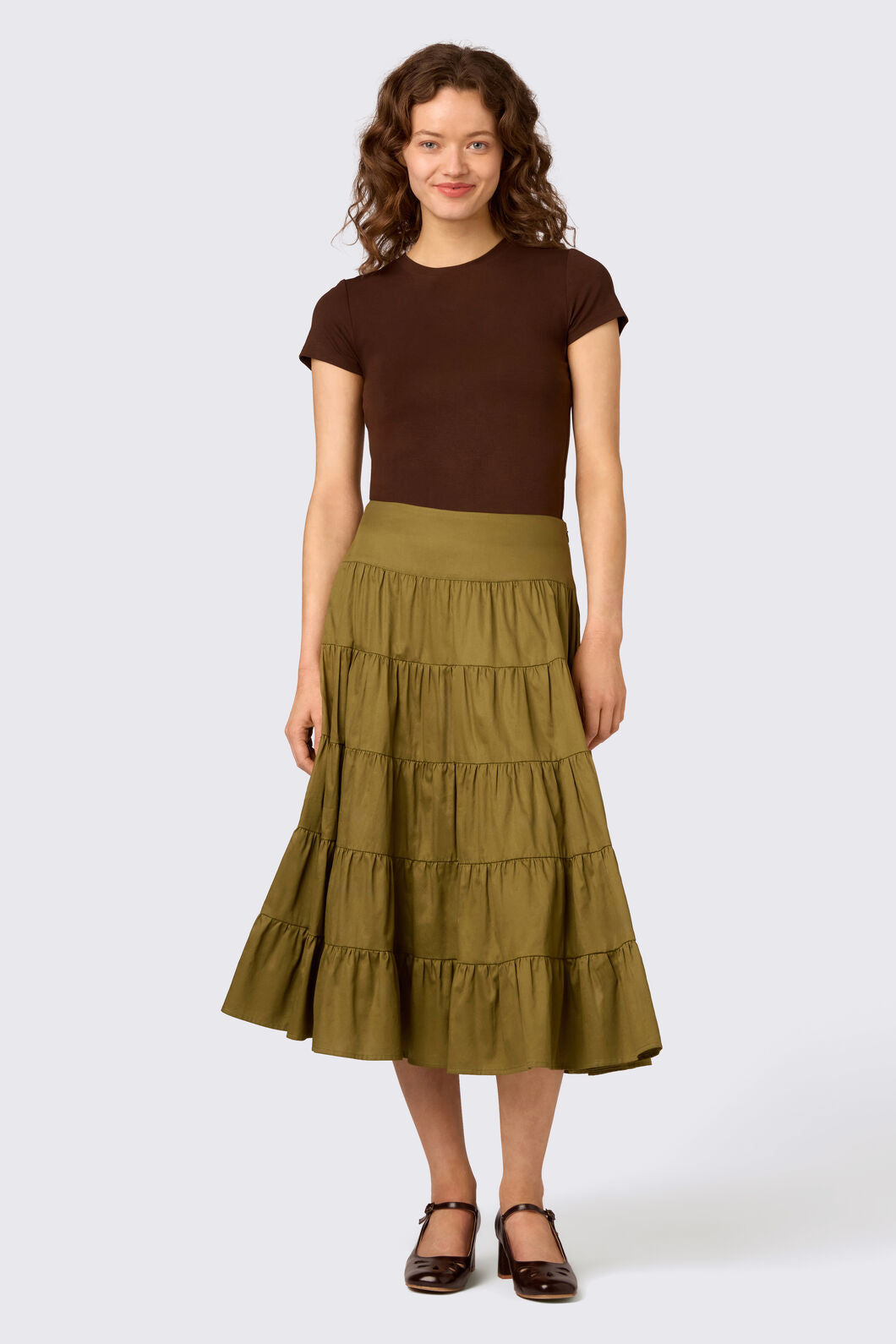 Princess Highway - Gillie Tiered Midi Skirt - olive