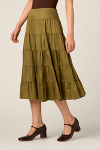 Princess Highway - Gillie Tiered Midi Skirt - olive