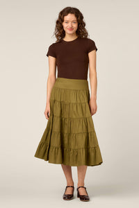 Princess Highway - Gillie Tiered Midi Skirt - olive