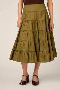Princess Highway - Gillie Tiered Midi Skirt - olive