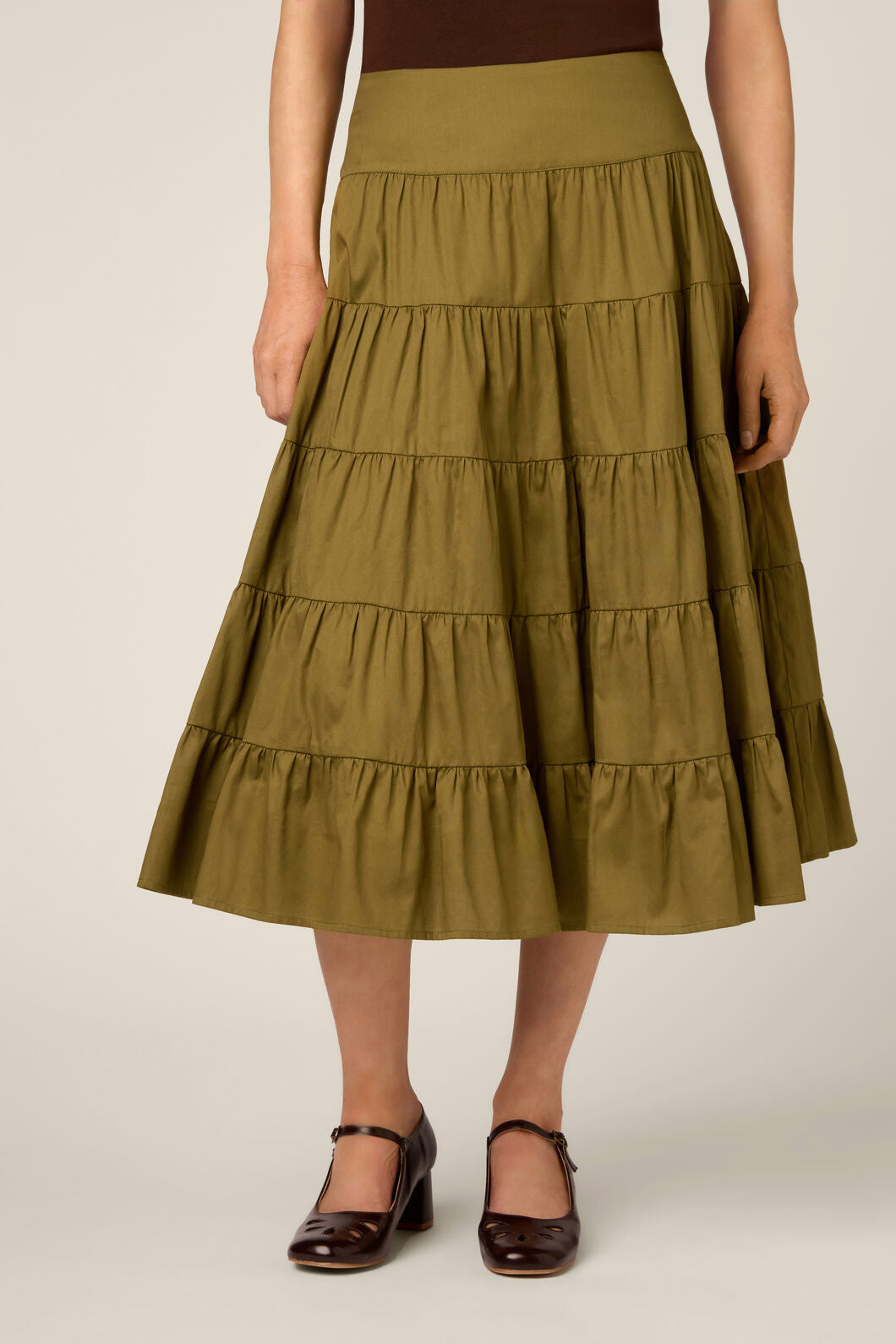 Princess Highway - Gillie Tiered Midi Skirt - olive