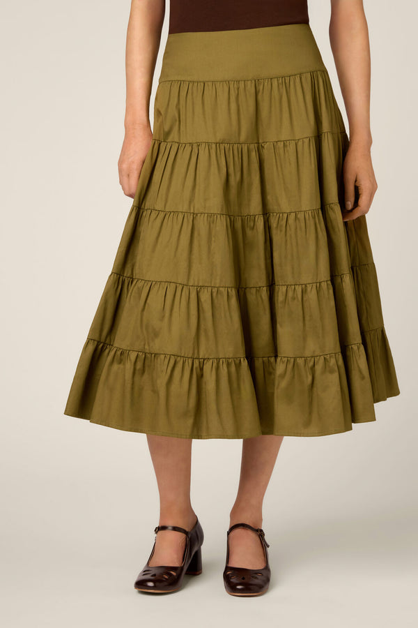 Princess Highway - Gillie Tiered Midi Skirt - olive