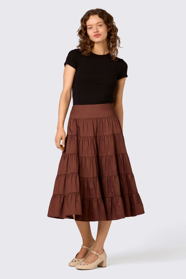 Princess Highway - Gillie Tiered Midi Skirt - chocolate