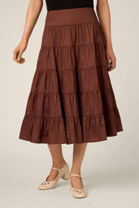 Princess Highway - Gillie Tiered Midi Skirt - chocolate