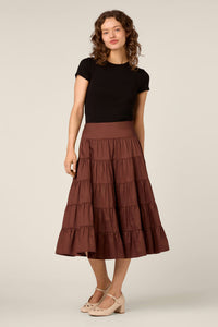 Princess Highway - Gillie Tiered Midi Skirt - chocolate