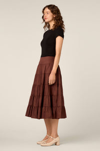 Princess Highway - Gillie Tiered Midi Skirt - chocolate