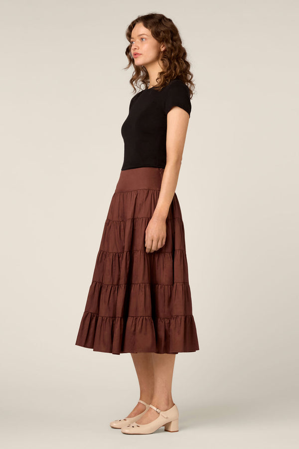 Princess Highway - Gillie Tiered Midi Skirt - chocolate