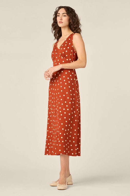 Princess Highway - Kelly Polka Dot Midi Dress - rust
