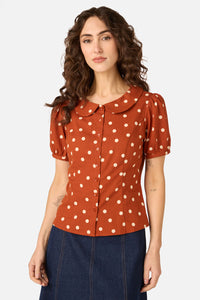 Princess Highway - Kelly Polka Dot Blouse - rust