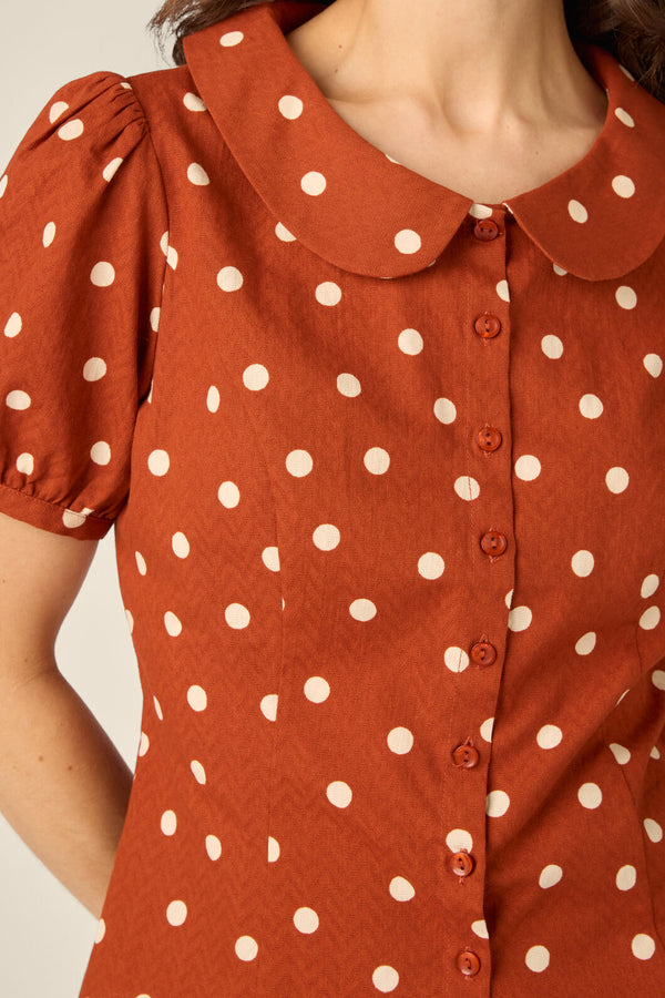 Princess Highway - Kelly Polka Dot Blouse - rust