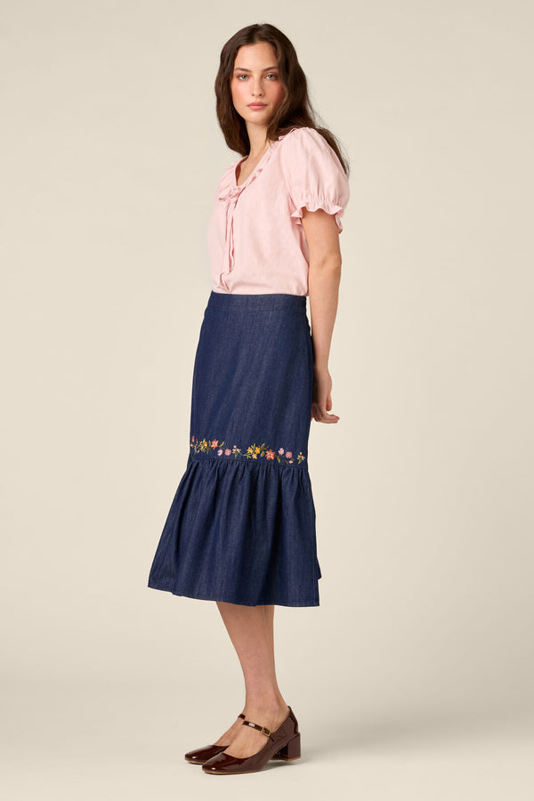 Princess Highway - Chloe Embroidered Denim Skirt - blue-denim