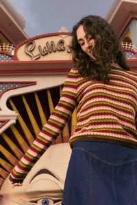 Princess Highway - Leslie Stripe Knit Jumper - pink-olive