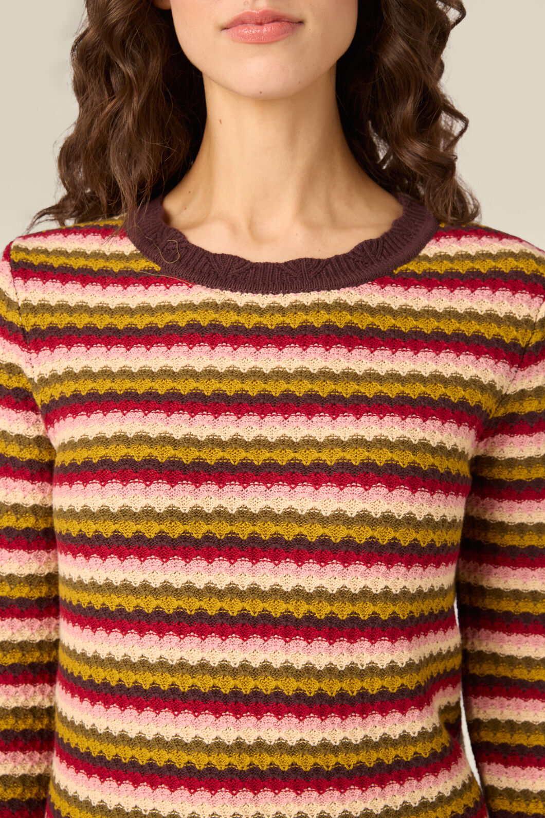 Princess Highway - Leslie Stripe Knit Jumper - pink-olive