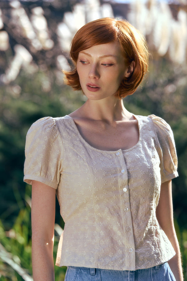 Princess Highway - Nova Prairie Short Sleeve Top - cream