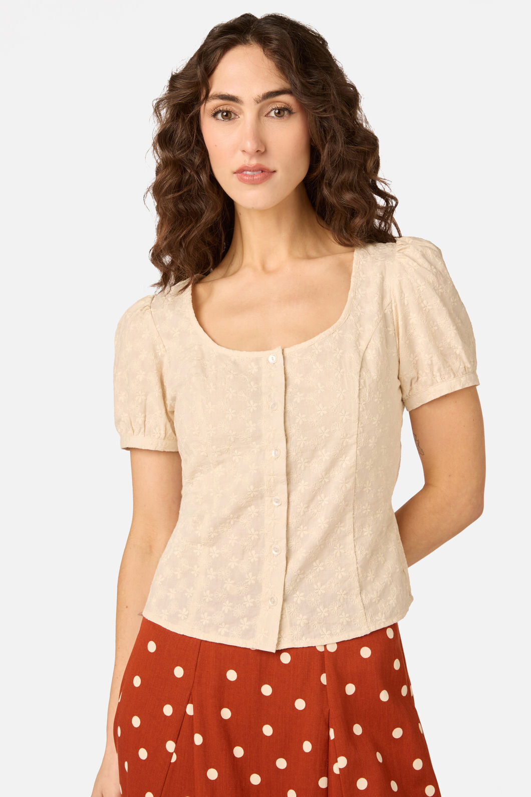 Princess Highway - Nova Prairie Short Sleeve Top - cream
