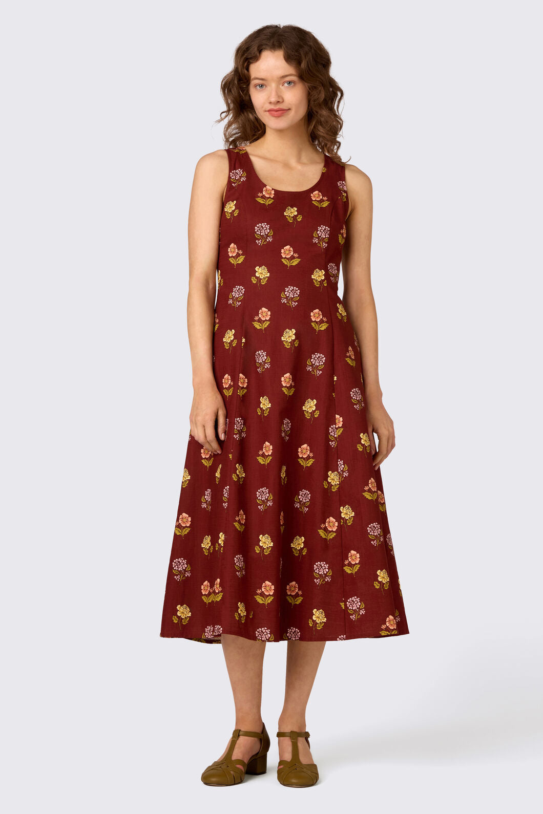 Princess Highway - Meika 90S Flower Midi Dress - rust