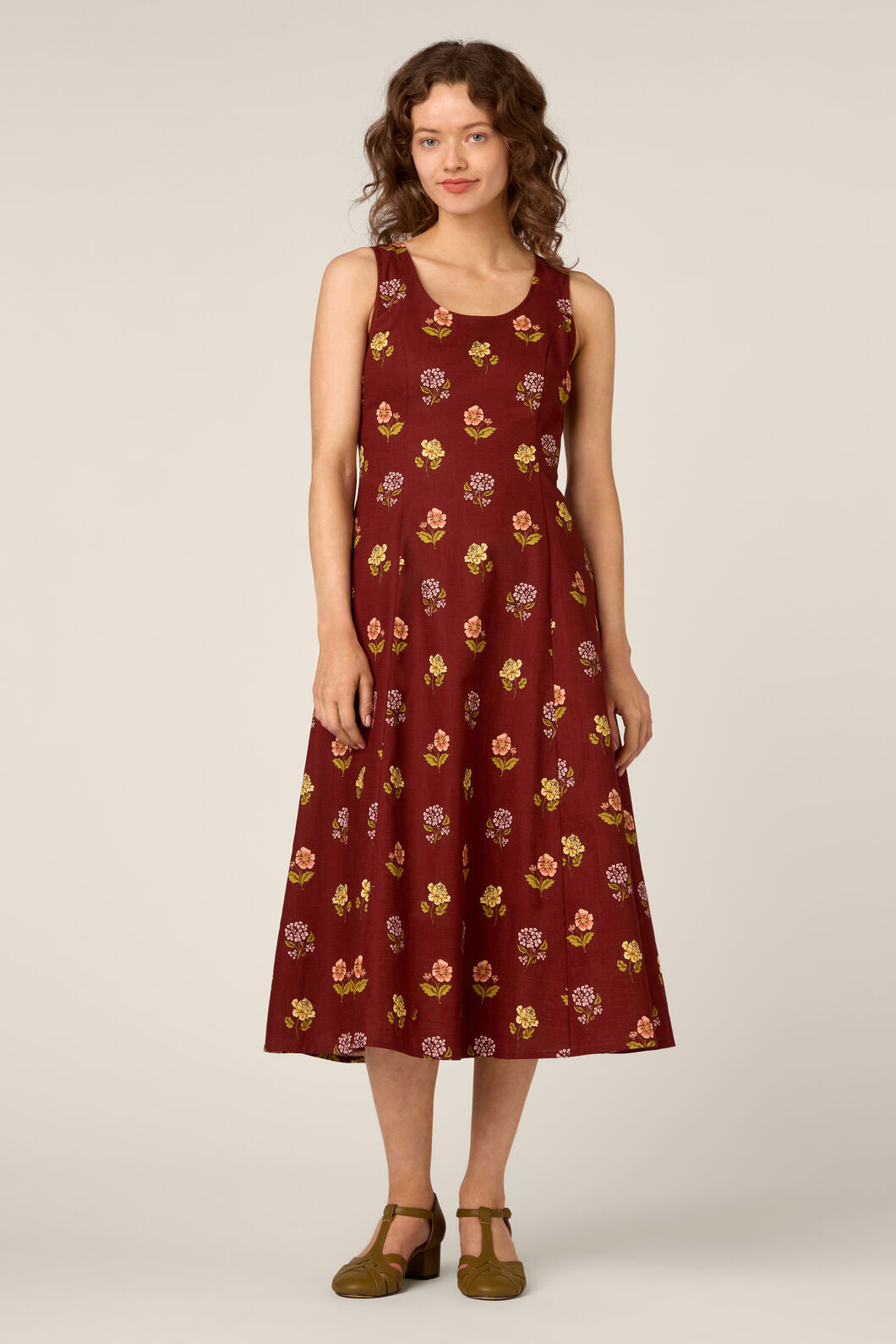 Princess Highway - Meika 90S Flower Midi Dress - rust