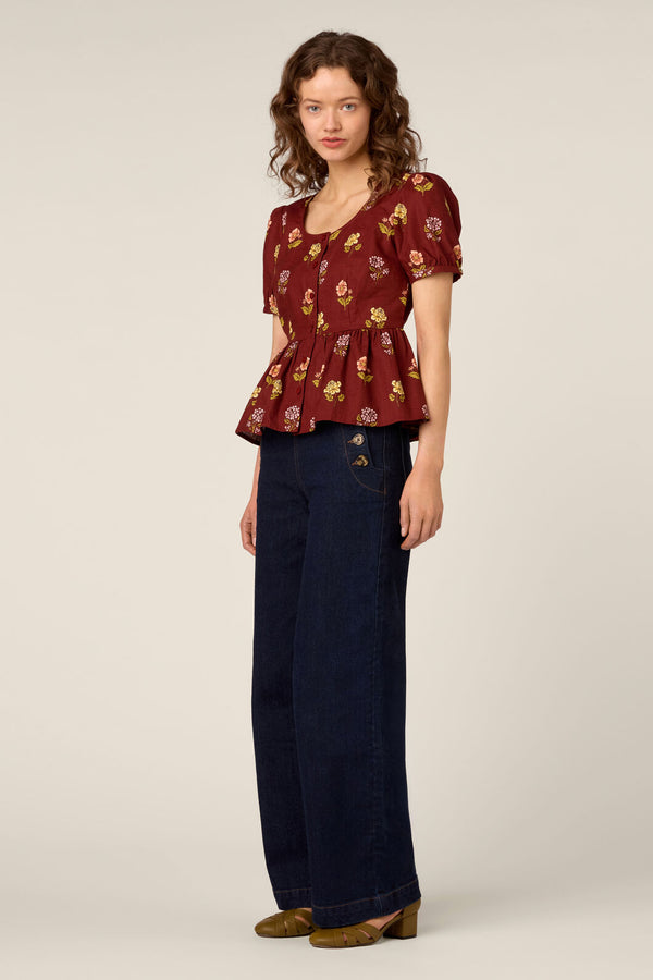 Princess Highway - Meika 90S Flower Peplum Top - rust