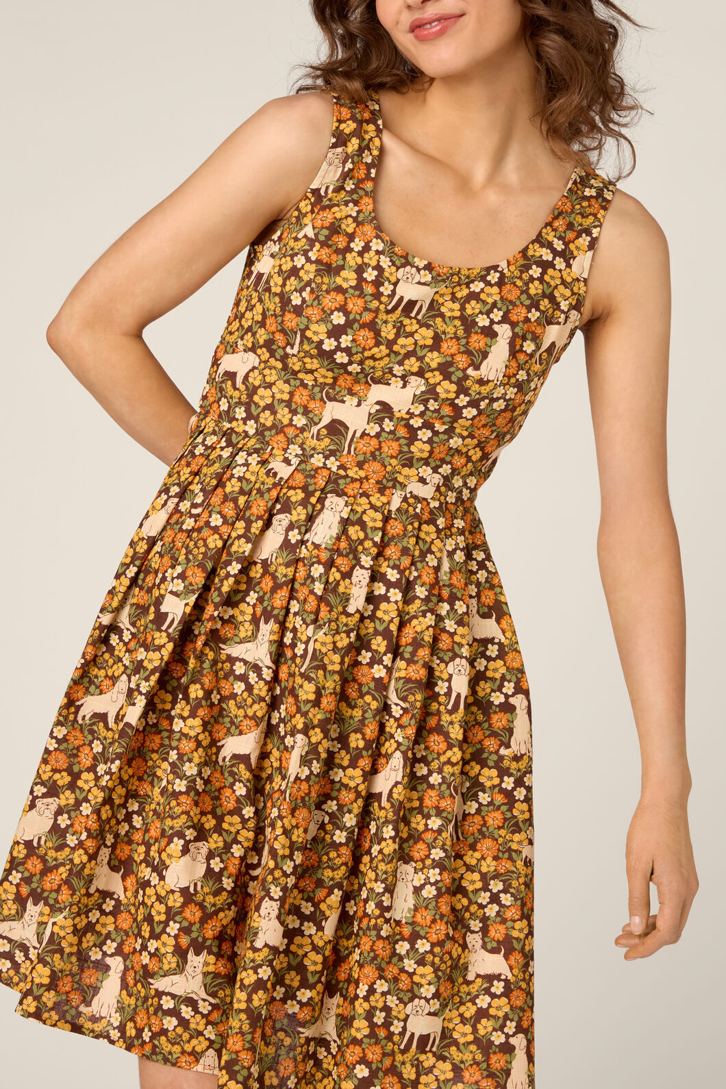 Princess Highway - Dogs & Flowers Sun Dress - chocolate