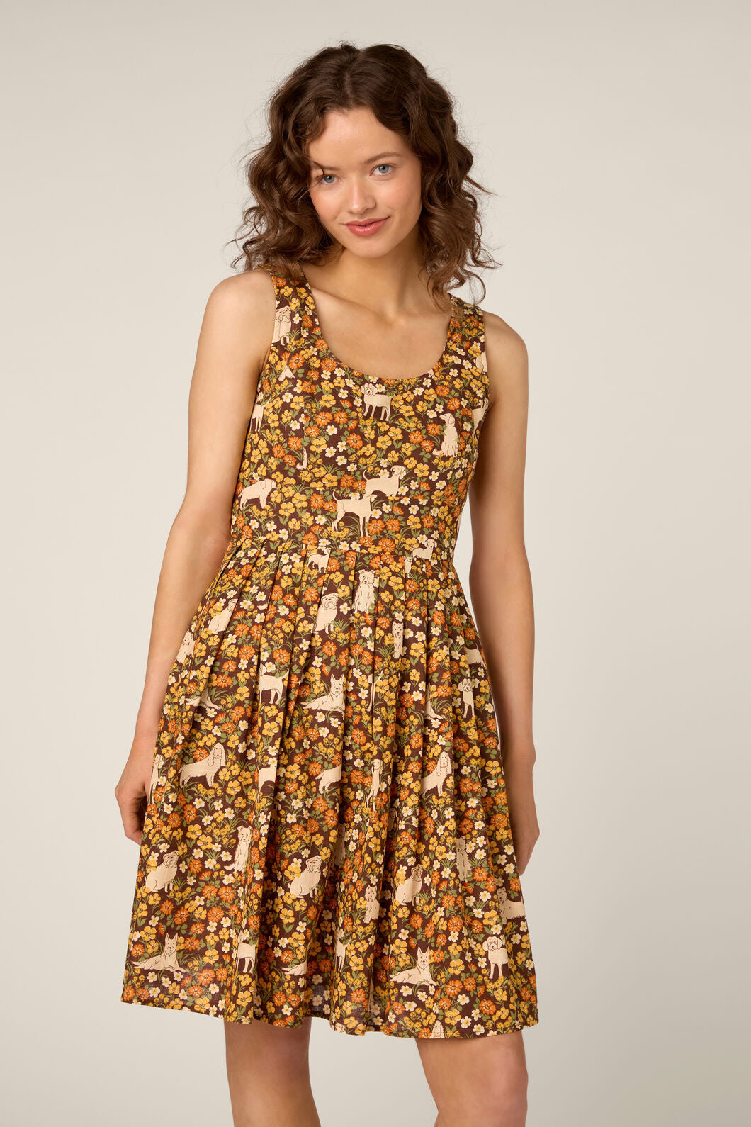 Princess Highway - Dogs & Flowers Sun Dress - chocolate