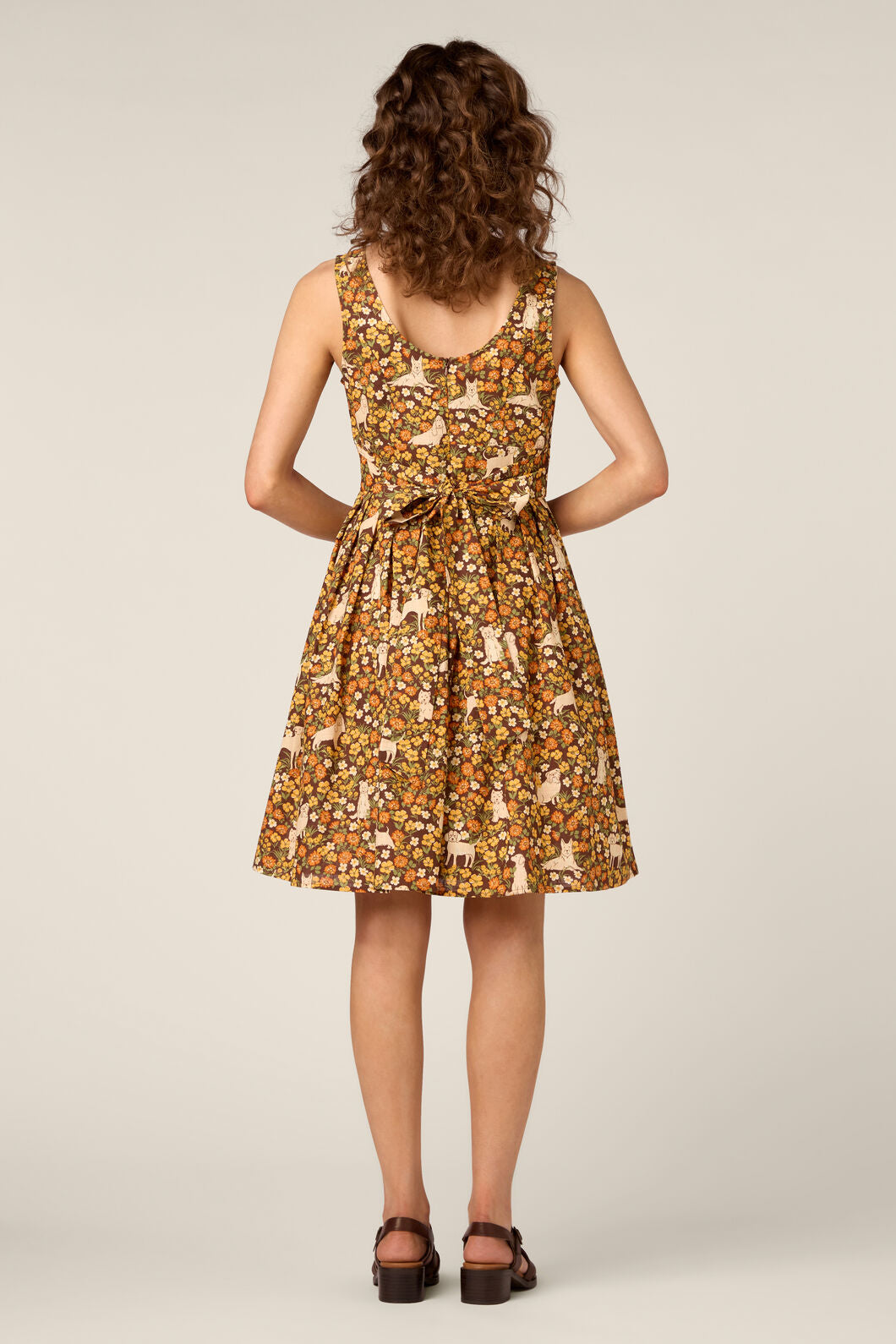 Princess Highway - Dogs & Flowers Sun Dress - chocolate