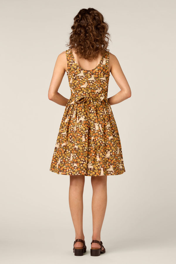 Princess Highway - Dogs & Flowers Sun Dress - chocolate