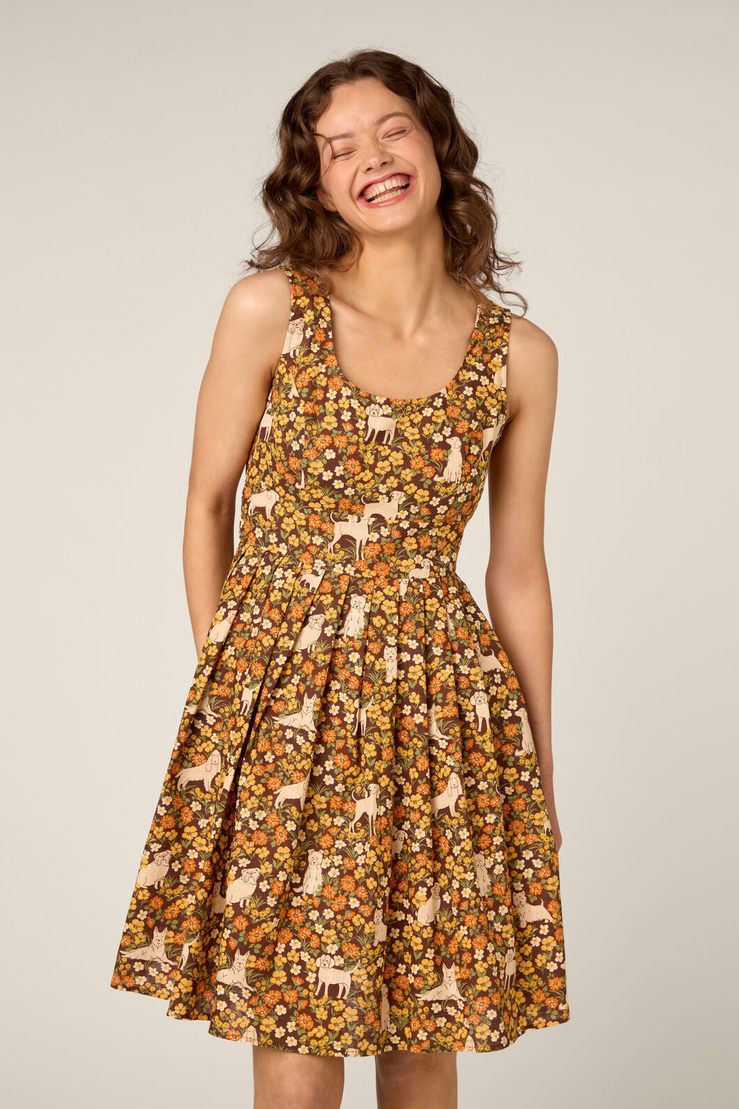 Princess Highway - Dogs & Flowers Sun Dress - chocolate