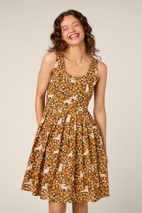 Princess Highway - Dogs & Flowers Sun Dress - chocolate