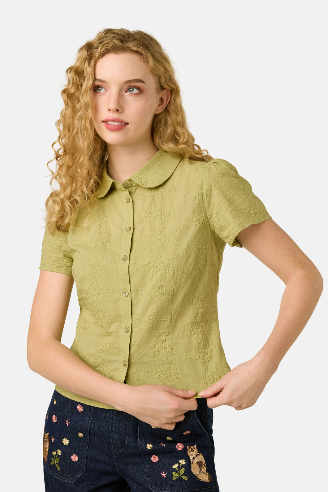 Princess Highway - Talia Broderie Blouse - olive