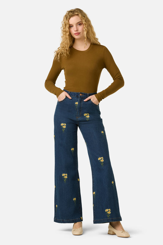Princess Highway - Goldie Embroidered Jean - blue-denim