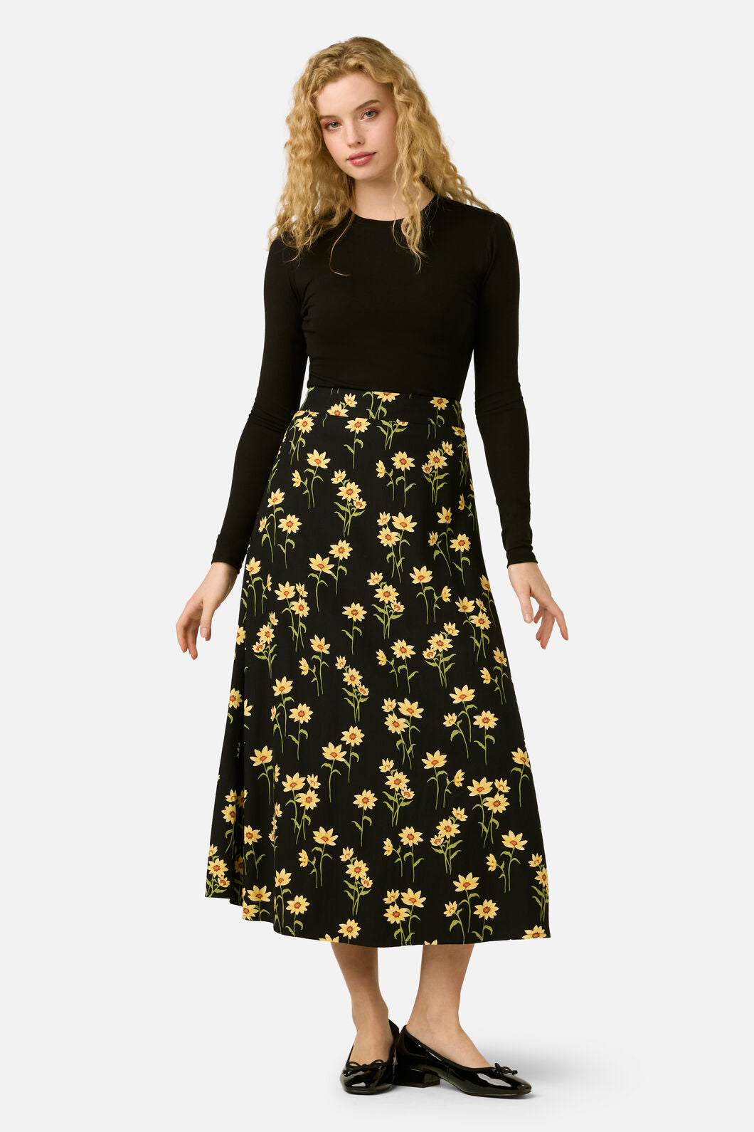 Princess Highway - Goldie Daisy Midi Skirt - black