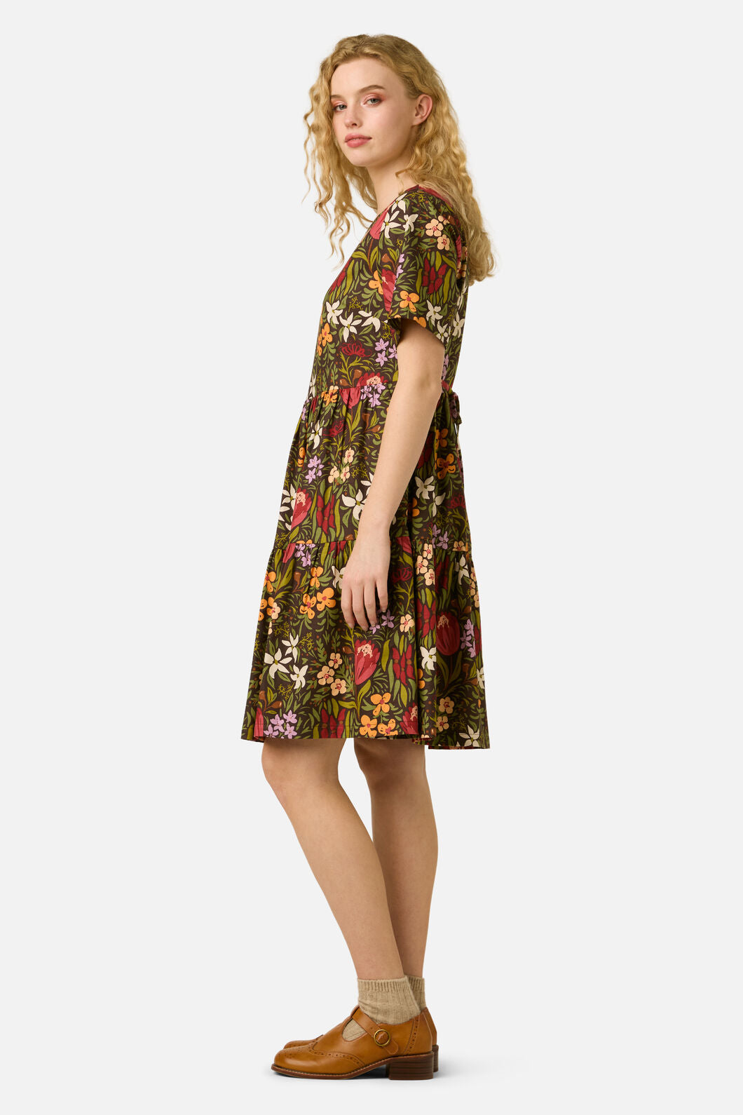 Princess Highway - Mira Native Flora Smock Dress - chocolate