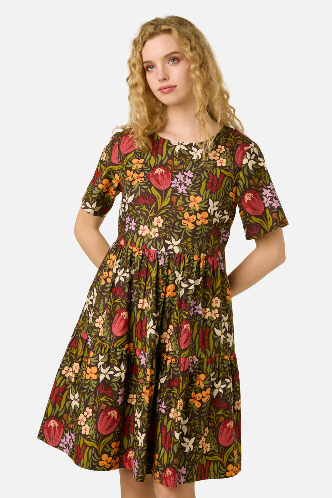 Princess Highway - Mira Native Flora Smock Dress - chocolate